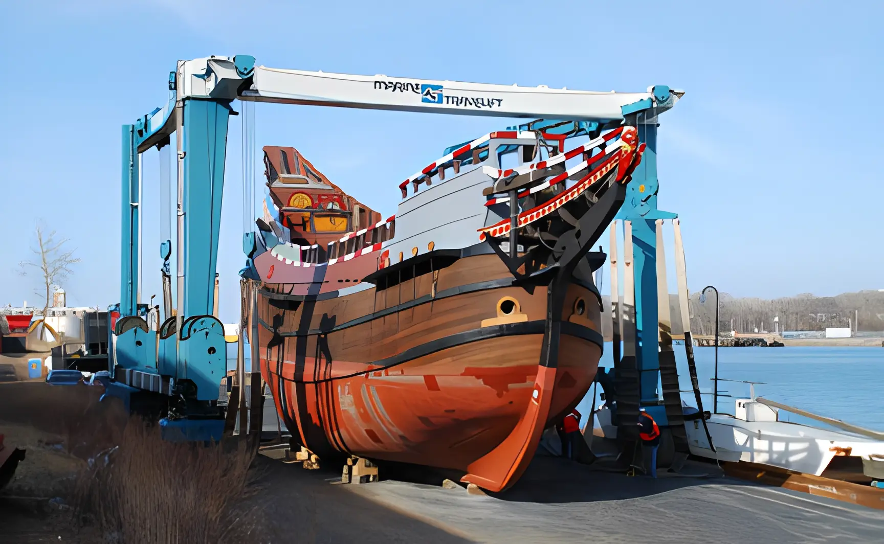 Colorful ship being repaired