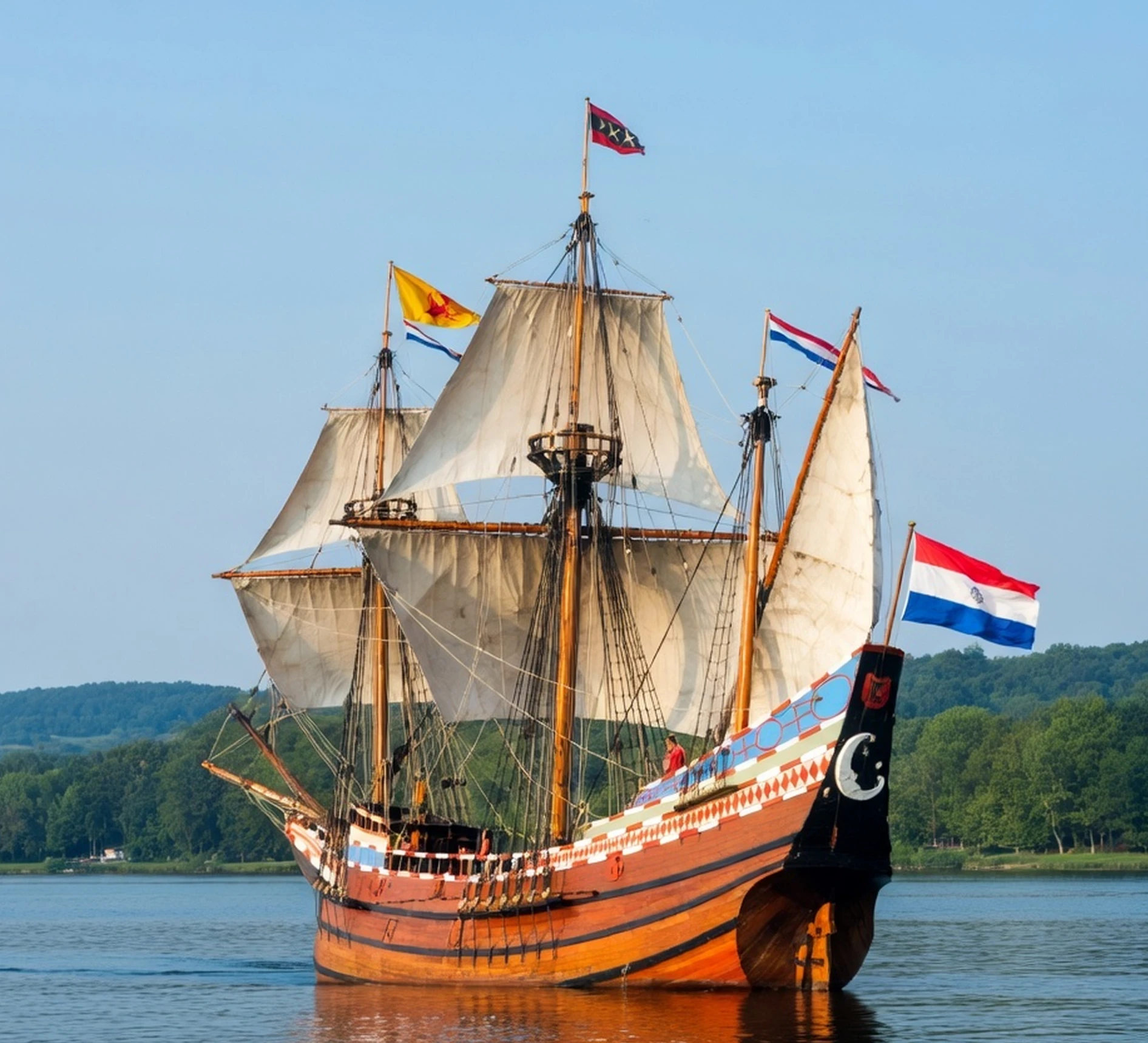 Traditional ship with billowing sails