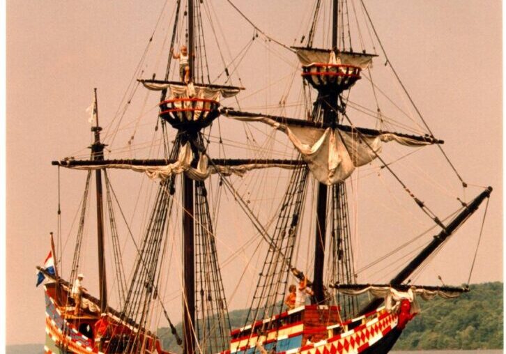Vintage sailing ship with tall masts