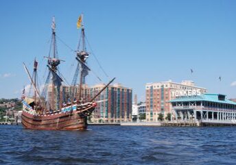 Historic ship sailing near Yonkers waterfront