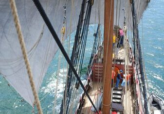 View from mast of sailing vessel
