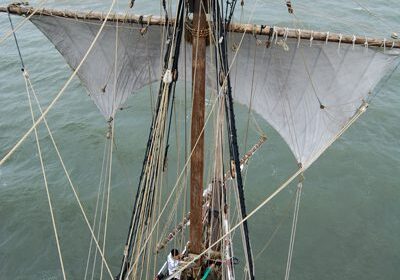 Historic sailing vessel cruising the sea